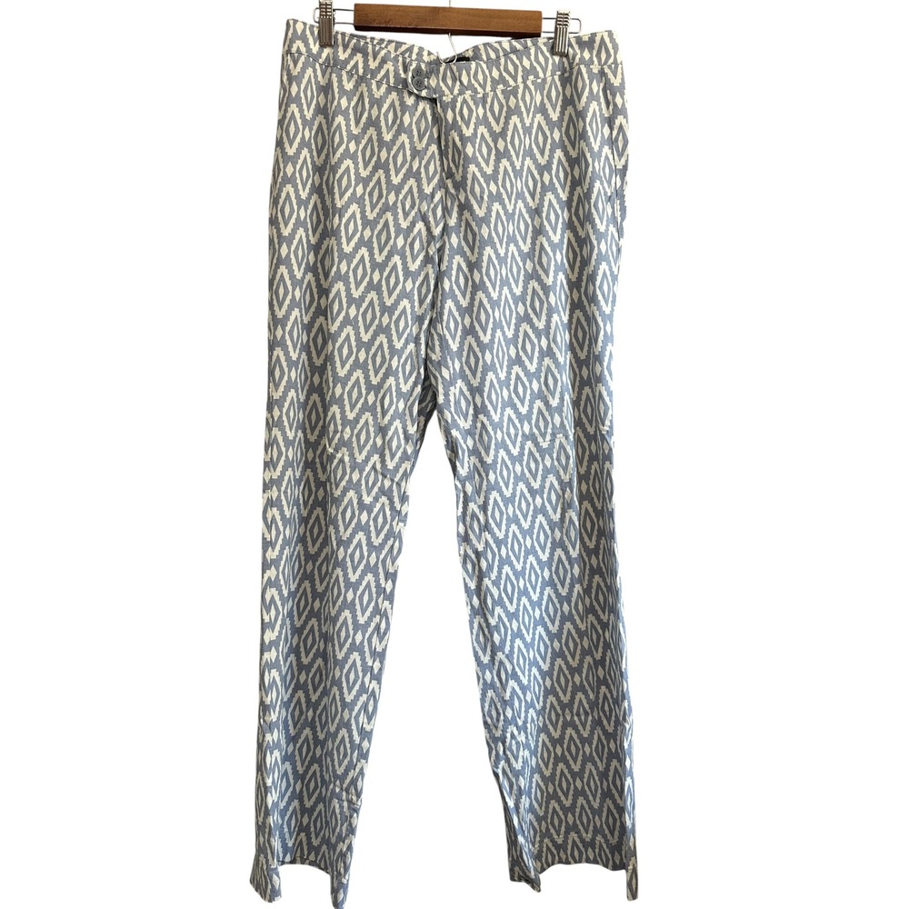 Willi Smith Women's Linen Blend Pants Diamond Print Blue White‎ Size 10